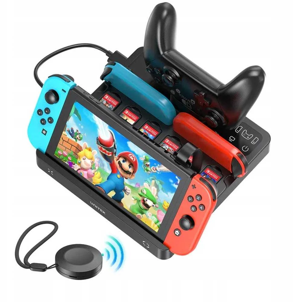 „Unitek“ įkrovimo stotelė „Switch“ konsolei su žaidimų kortelių skaitytuvu