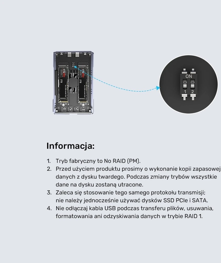 Unitek korpusas 2x M.2 20 Gb/s RAID0, RAID1 + klonavimas
