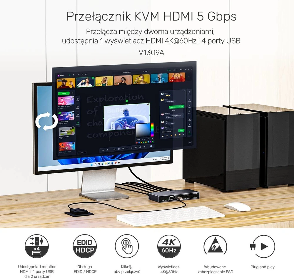 KOMUTATORIUS HDMI + USB KVM V1309AGY01-EU 4K UHD UNITEK