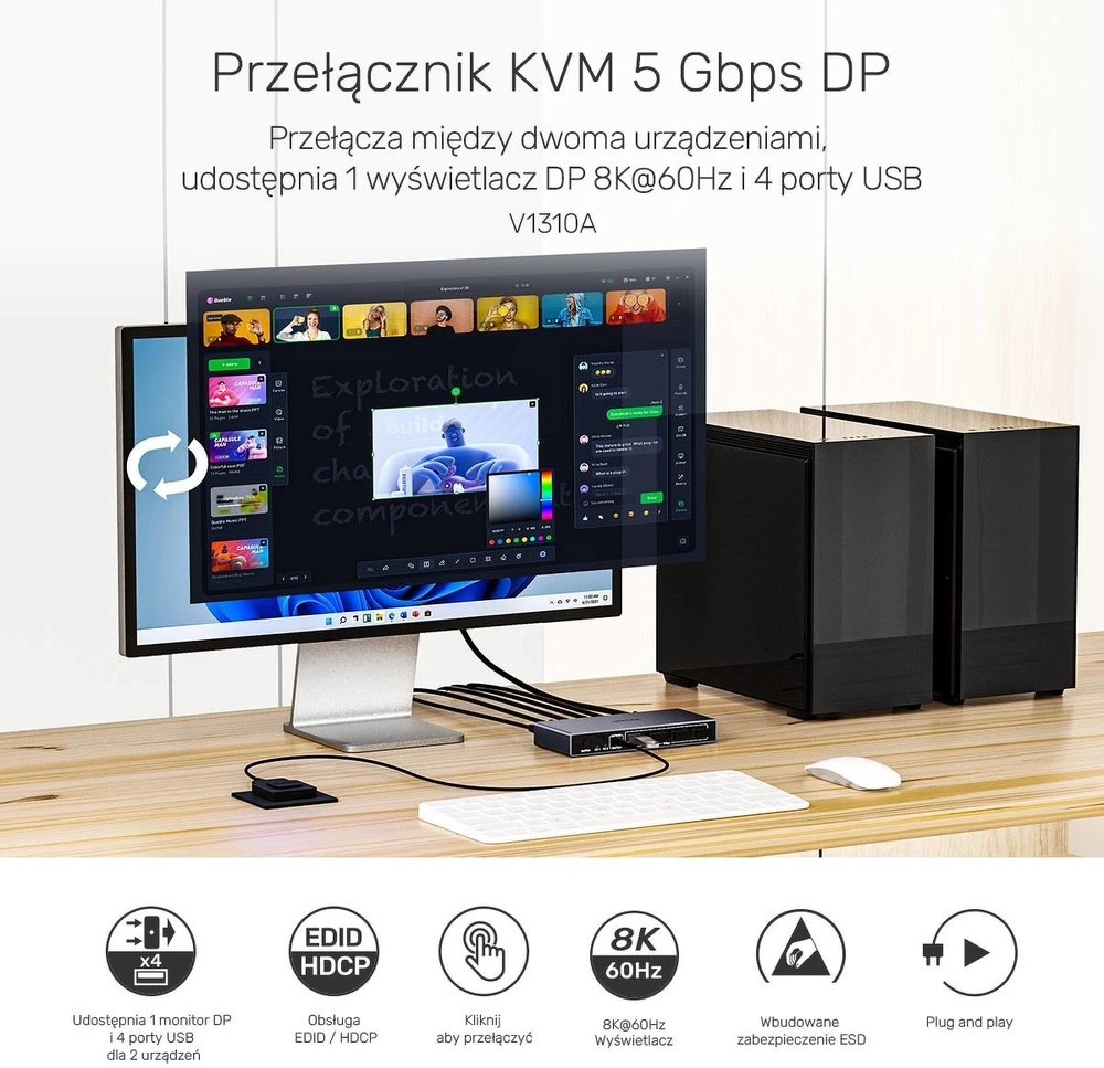 UNITEK V1310AGY01-EU KVM jungiklis Pilka