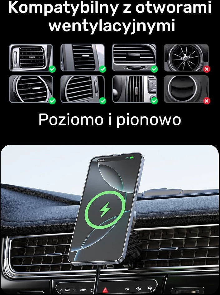 Laikiklis automobilinis Unitek 38W, Qi2