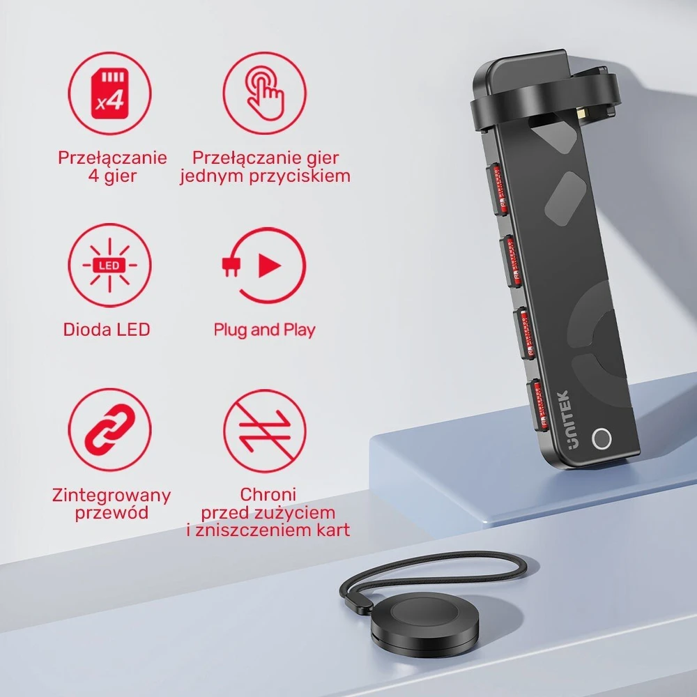 Unitek Nintendo Switch 4 kortelių skaitytuvas + nuotolinio valdymo pultas