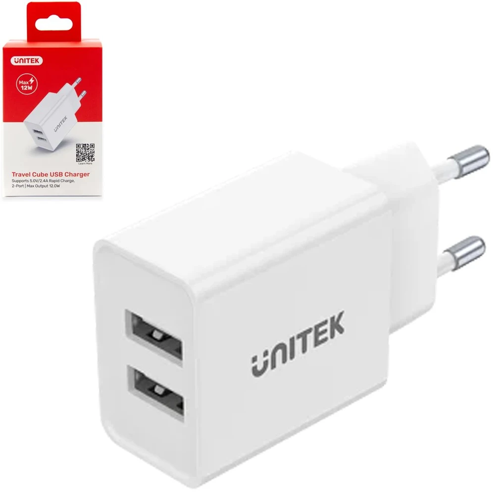 Unitek P1113A-EU - pakrovėjas 2X USB-A,12W, baltas