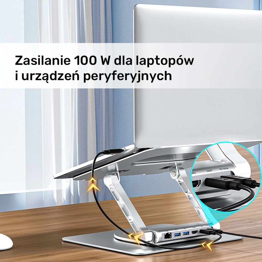 Reguliuojamas nešiojamojo kompiuterio stovas + USB-C HDMI šakotuvas Unitek D1109B01 PD 100W
