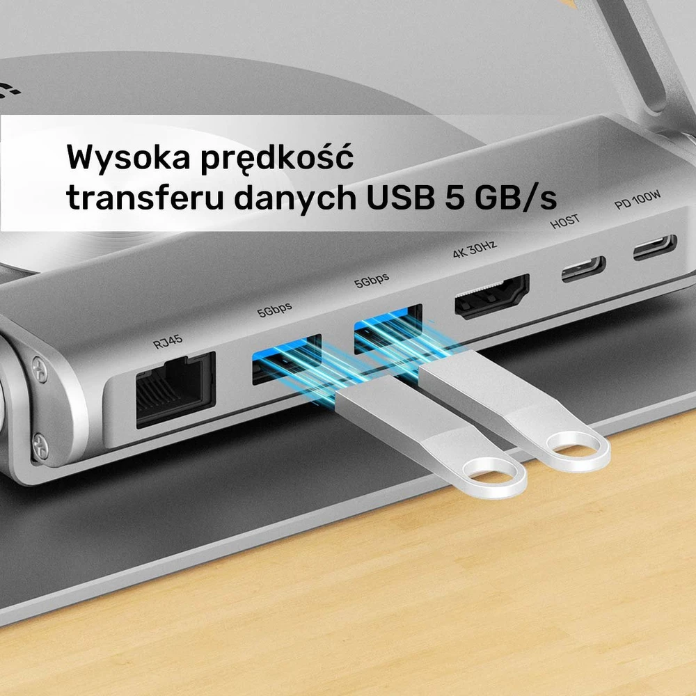 Reguliuojamas nešiojamojo kompiuterio stovas + USB-C HDMI šakotuvas Unitek D1109B01 PD 100W