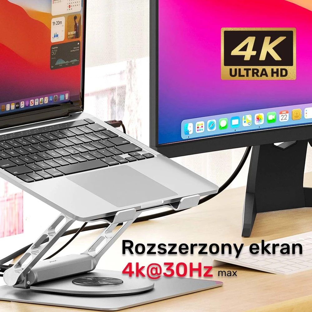 Reguliuojamas nešiojamojo kompiuterio stovas + USB-C HDMI šakotuvas Unitek D1109B01 PD 100W