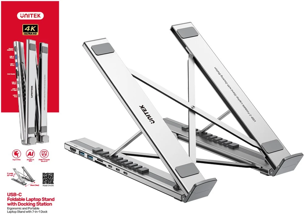 UNITEK D1137AGY01 nešiojamojo kompiuterio prijungimo stotelė / prievadų replikatorius, USB 3.2 Gen 1 (3.1 Gen 1) Type-C Sidabrinis