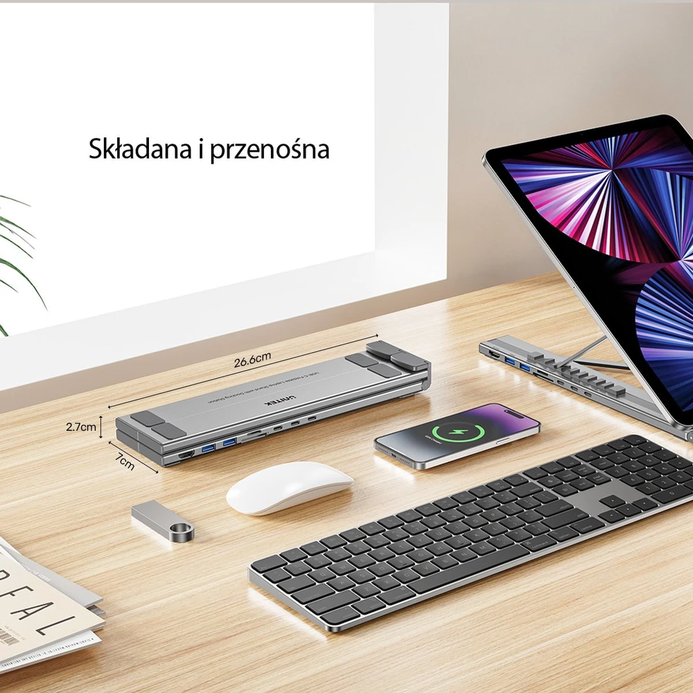 UNITEK D1137AGY01 nešiojamojo kompiuterio prijungimo stotelė / prievadų replikatorius, USB 3.2 Gen 1 (3.1 Gen 1) Type-C Sidabrinis
