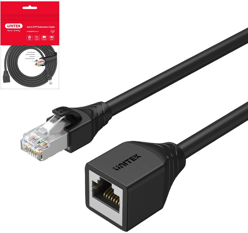 UNITEK Cat 6 STP 8P8C RJ45 Ethernet ilgintuvas M/F 5m C1896BK-5M