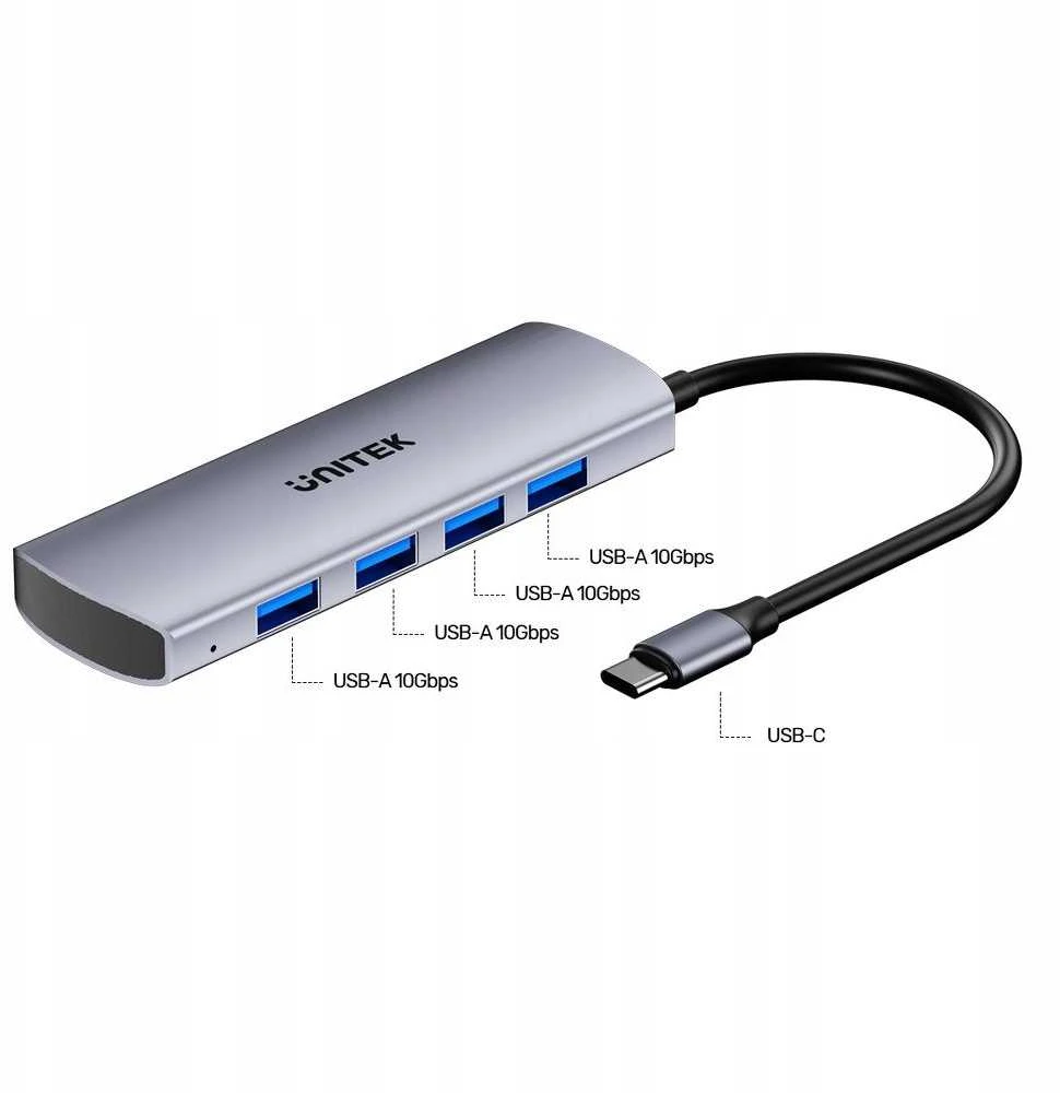 USB šakotuvas „Unitek“ 4w1 USB-C 10 Gbps, 4x USB-A H1112EGY01