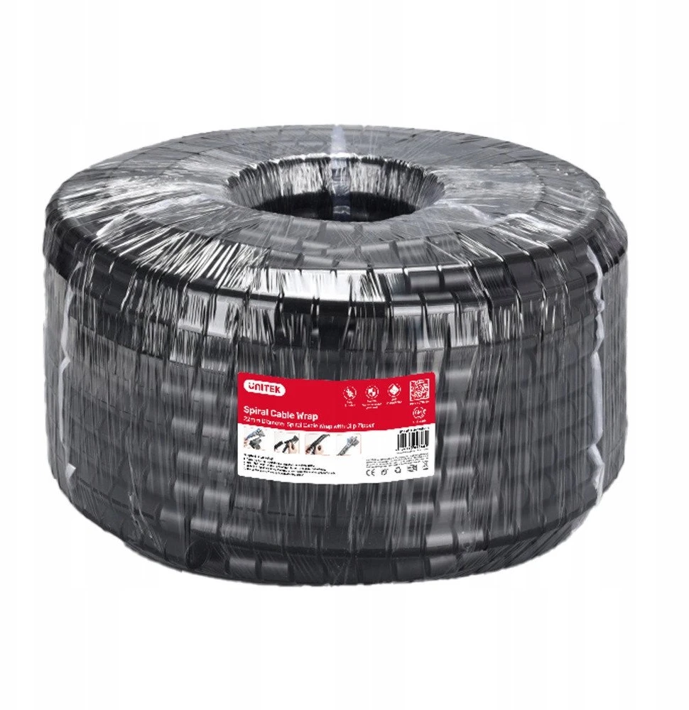 Unitek spiralinis kabelių organizatorius, 10 metrų, 22 mm skersmens, juodas