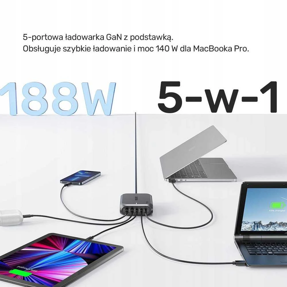„Unitek“ 2xUSB-A 3xUSB-C GAN 188W