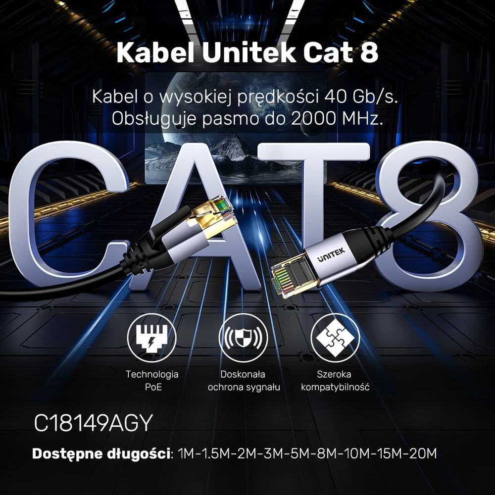 UNITEK Ethernet kabelis RJ-45 LAN CAT.8 (S/FTP) 1M
