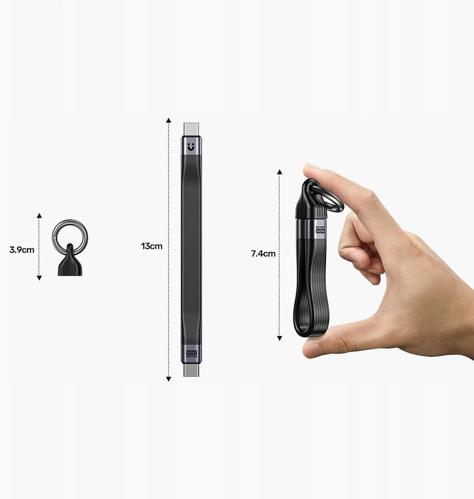 „Unitek“ USB-C kabelis raktų pakabuko pavidalu | USB4 | 40 Gb/s | 240W PD 8K | 13 cm, juodas