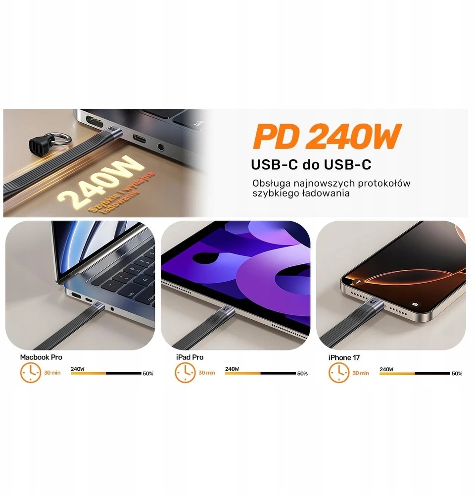 „Unitek“ USB-C kabelis raktų pakabuko pavidalu | USB4 | 40 Gb/s | 240W PD 8K | 13 cm, juodas