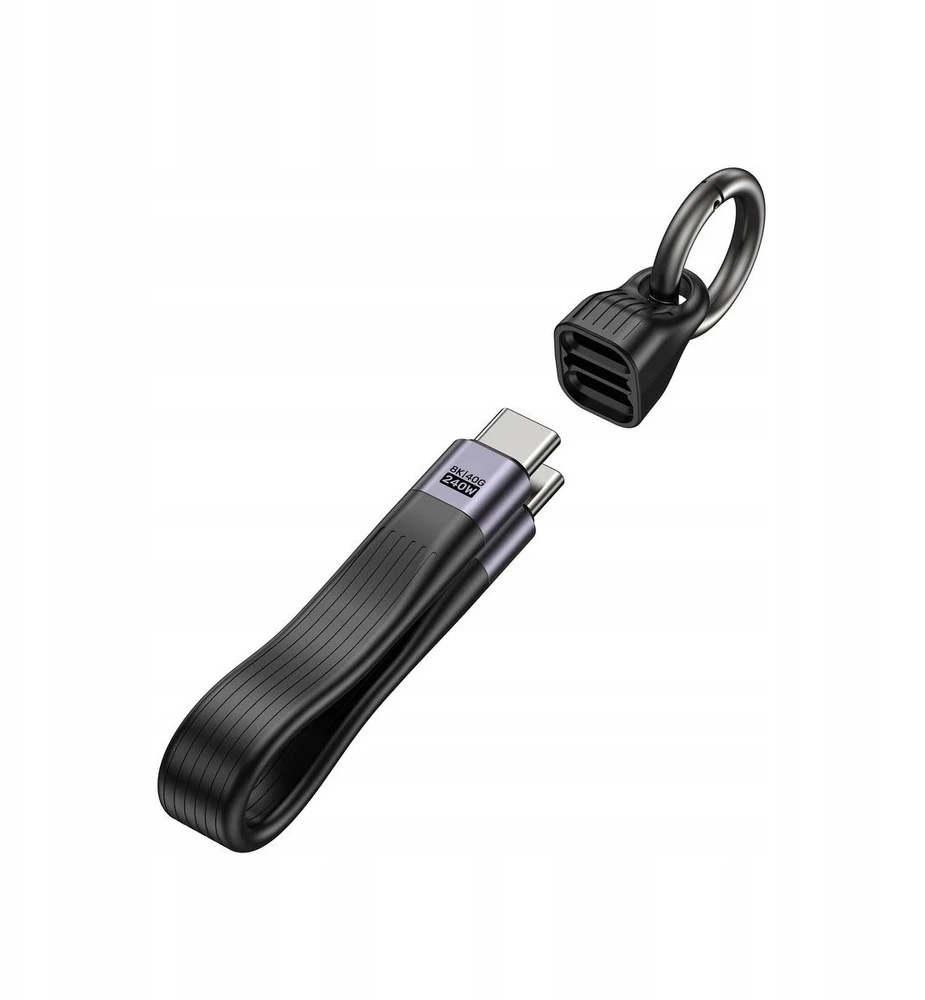 „Unitek“ USB-C kabelis raktų pakabuko pavidalu | USB4 | 40 Gb/s | 240W PD 8K | 13 cm, juodas
