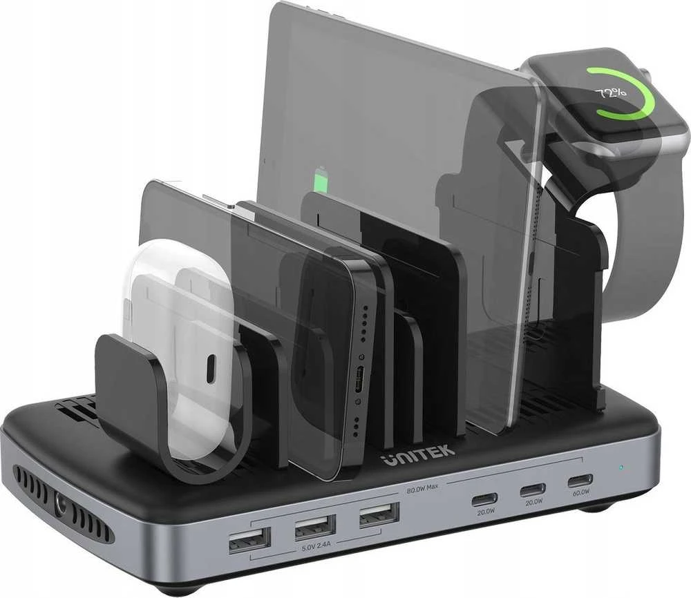 Unitek įkrovimo stotelė 3 x USB-A 20W, 3 x USB-C PD 60W, 80W