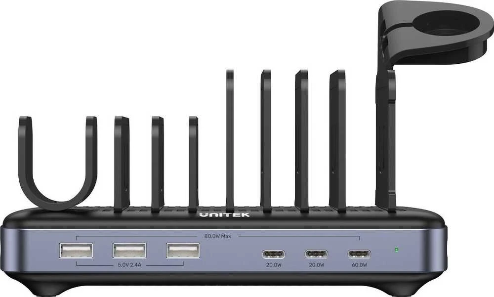 Unitek įkrovimo stotelė 3 x USB-A 20W, 3 x USB-C PD 60W, 80W