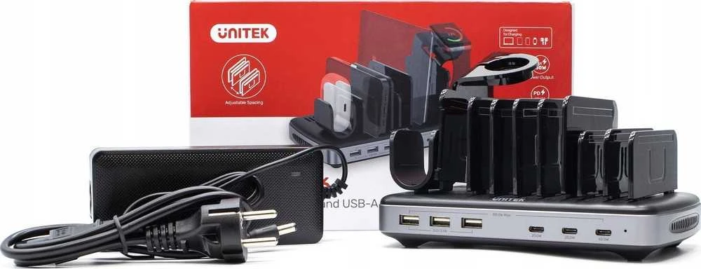 Unitek įkrovimo stotelė 3 x USB-A 20W, 3 x USB-C PD 60W, 80W