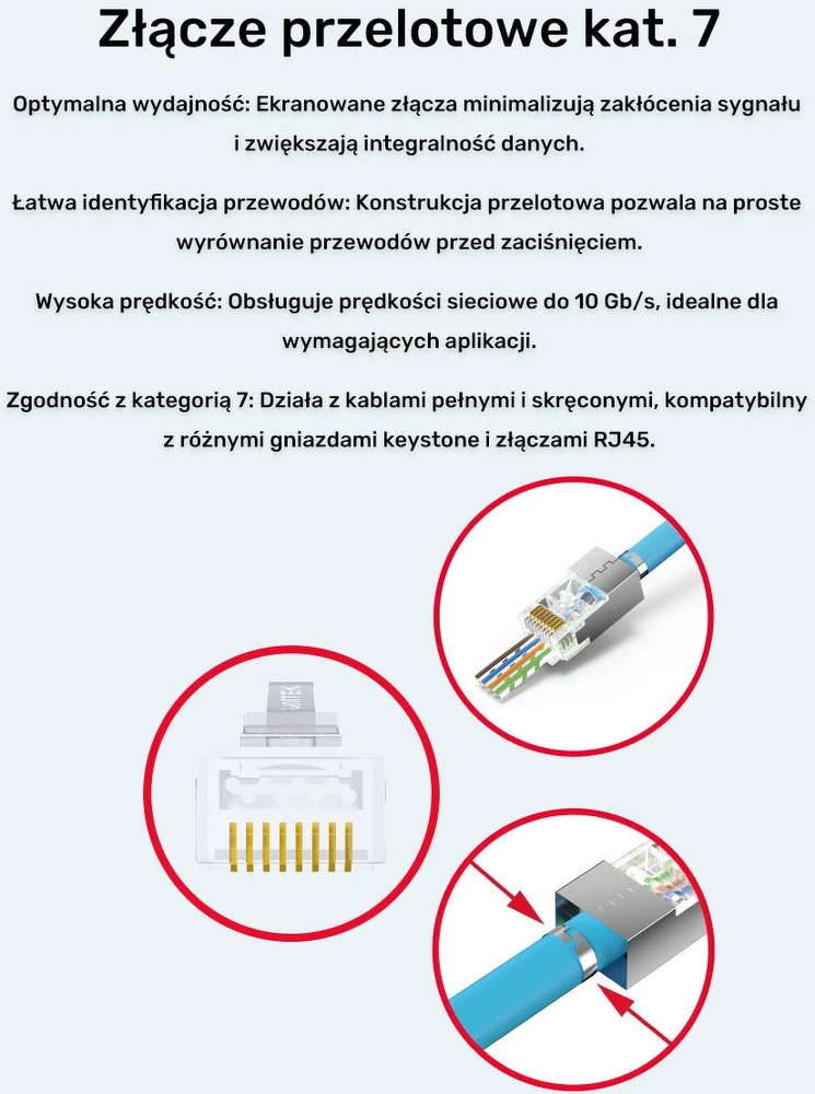 Unitek Wtyk modulinis perėjimo RJ45 kat. 7, 50 vnt.
