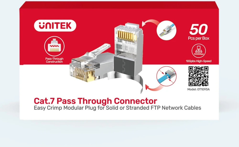 Unitek Wtyk modulinis perėjimo RJ45 kat. 7, 50 vnt.