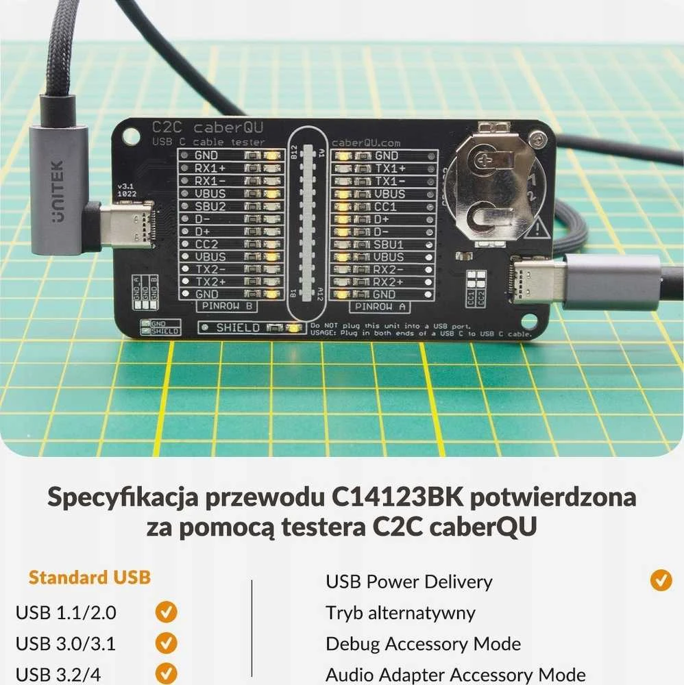 Unitek USB-C laidas, 90° kampu, PD100W, 5m
