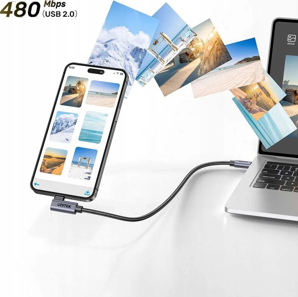 Unitek USB-C laidas, 90° kampu, PD100W, 5m