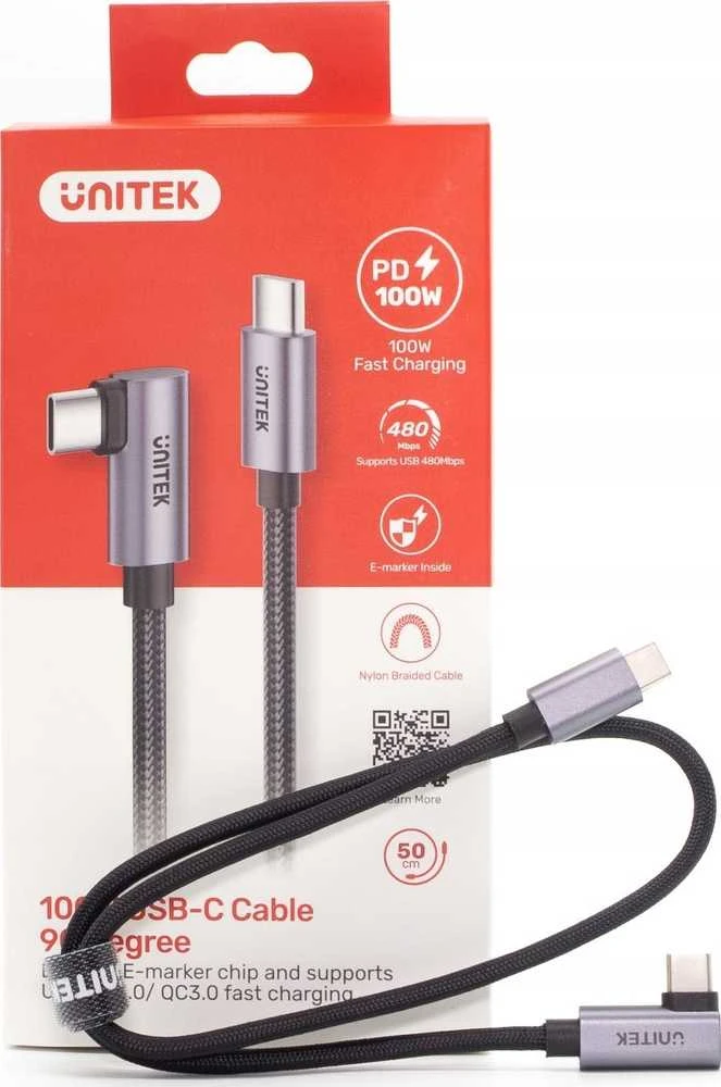 Unitek USB-C laidas, 90° kampu, PD100W, 5m