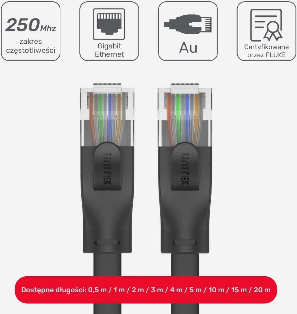 UNITEK C1810GBK Ethernet kabeliai FLAT UTP Ethernet Cat.6 2m