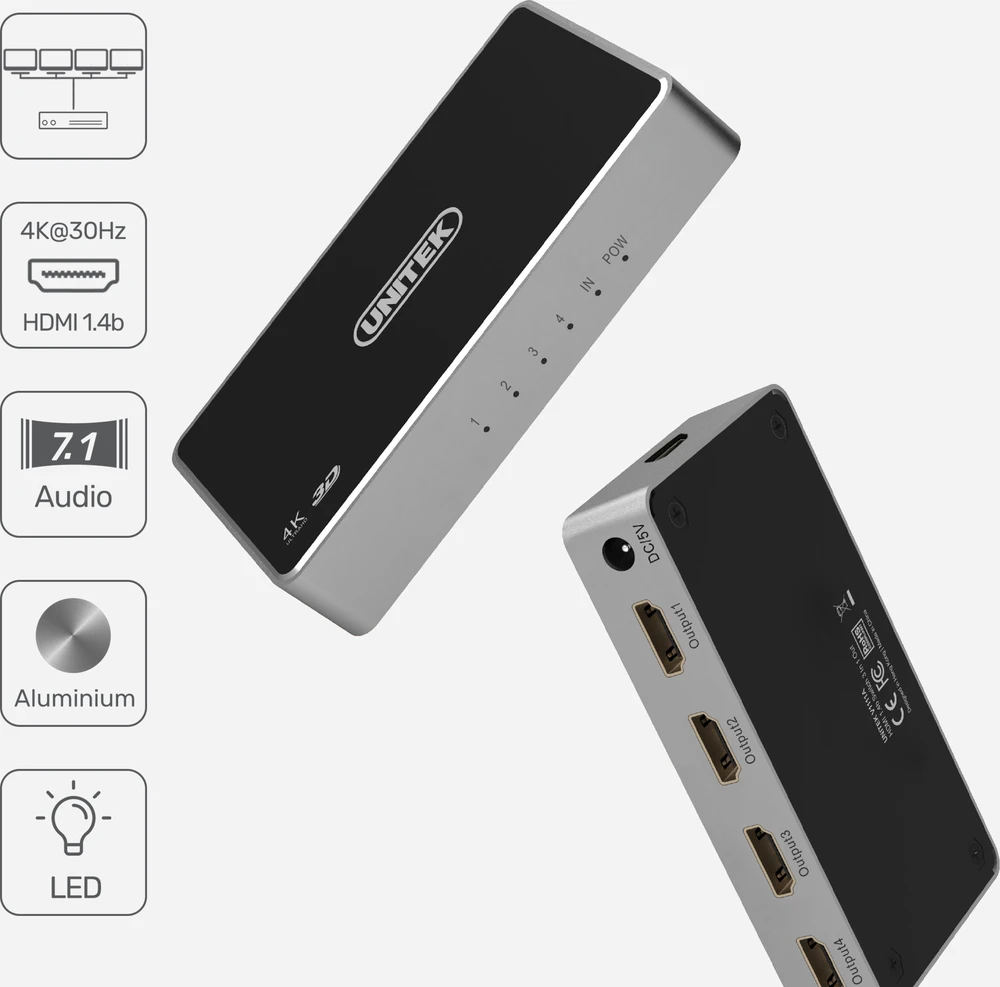 Unitek HDMI skirstytuvas 1 įvestis - 4 išvestis