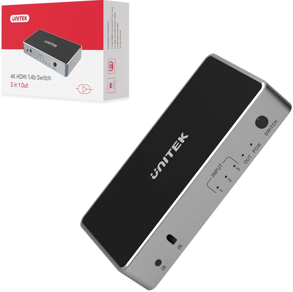 Unitek HDMI 1.4b 3 IN-1 OUT 4K signalo perjungiklis