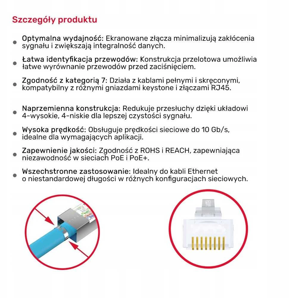 Unitek Wtyk modulinis perėjimo RJ45 Cat. 7, 50 vnt. OT1094ATP01