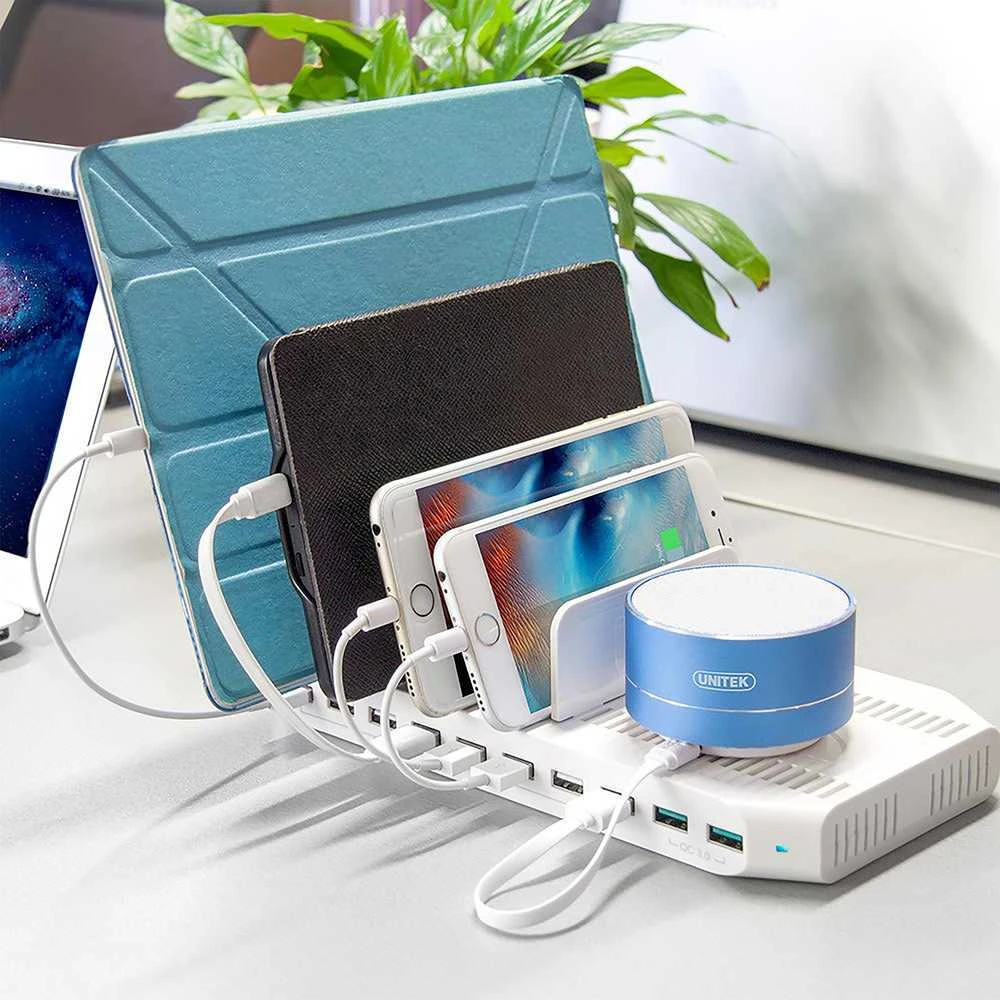 "UNITEK Y-2190A Unitek įkrovimo stotelė 10x USB 2,4A, 96W 2x QC3.0 Y-2190A"