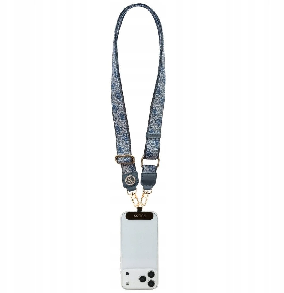 Universalus kaklajuostis Guess CBDY 4G Tether Patch Strass Metal Logo mėlynas