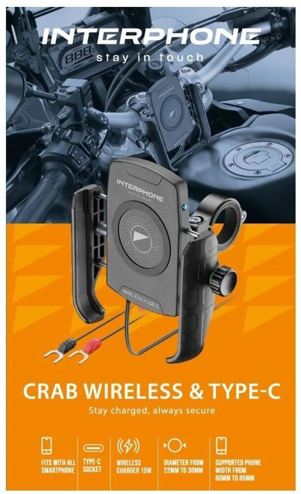 Interphone Universalus laikiklis Interphone Crab su belaidžiu įkrovimu ir USB-C