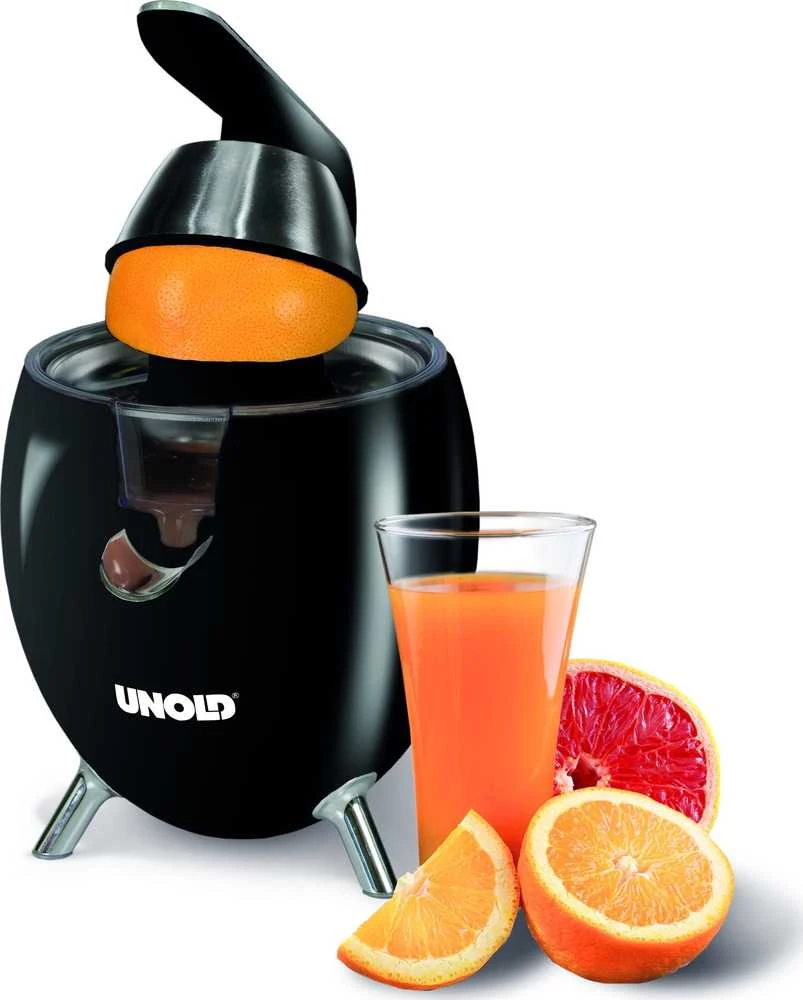 Sulčiaspaudė Citrusinė Spaudimo Mašina - Unold Citrus Press Power Juicy 300W, svirties rankena, 2 antgaliai, juoda sidabrinė