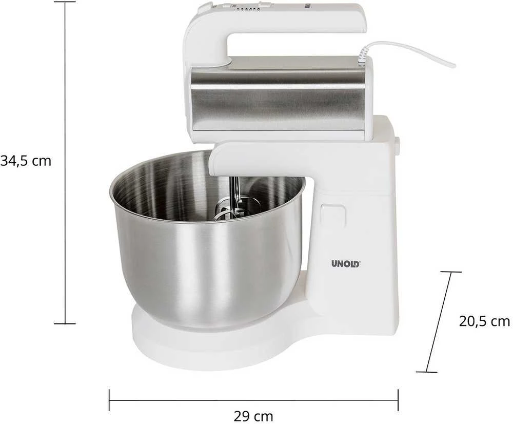 Plakiklis Kepimo Maišytuvas - Unold 78720 500W 5-greitis su 3.5L dubeniu, plakikliu ir kabliukais Sidabrinis