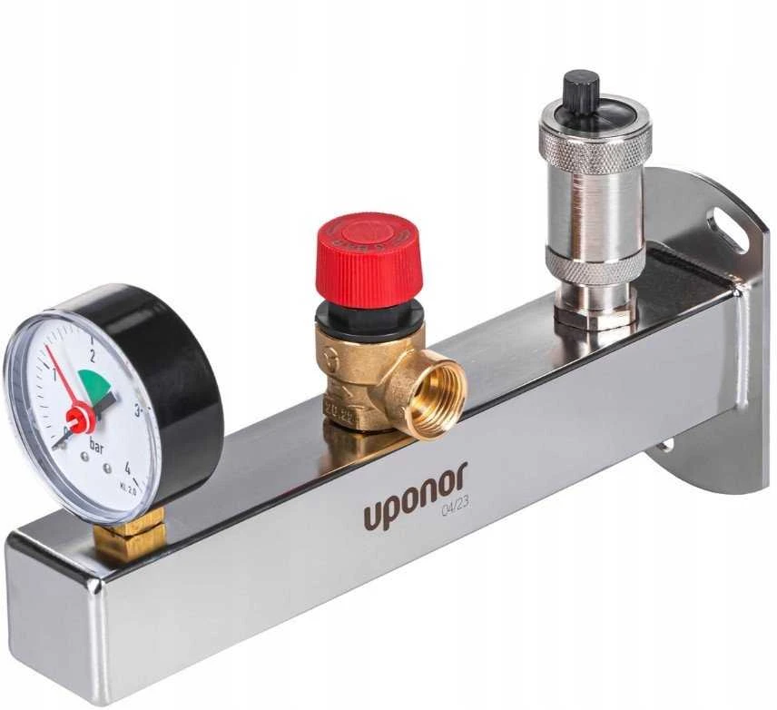 Uponor Apsaugos grupė 3 bar INOX su manometru, apsauginiu vožtuvu ir automatiniu centrinio šildymo oro išleidimo įrenginiu