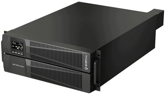 Alantec avarinis maitinimo šaltinis UPS Rack 6000VA/6000W, 220V/50Hz, TFT LCD pasukamas, SNMP/USB/RS232/RS485/EPO/parallel/bypass servisas, VRLA 16×9Ah, magistralė 192V, išorinis akumuliatoriaus lizdas 3 polių, akumuliatoriaus gnybtų rinkinys, 3×IEC C13, 2×IEC C19, USB A-B kabelis, RS232 DB9,