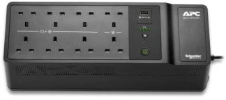 APC Back-UPS, 500VA/300W grindų/sieninis montavimas, 230V, 8x britų BS1363A lizdai, USB Type A prievadas, naudotojo keičiama baterija, rezervinis (neaktyvusis), 0,5 kVA, 300 W, laipsniškas, 180 V, 266 V