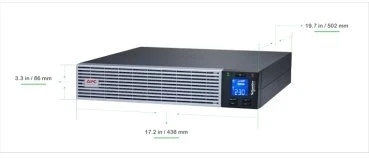APC Easy UPS On-Line, 2000 VA / 1800 W ličio jonų akumuliatorius, stovas / bokštas, 2U, 230 V, 6 IEC C13 lizdai, išmanusis kortelės lizdas, su bėgelių rinkiniu