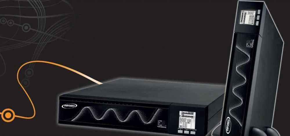 Infosec Communication „Infosec E3 Performance 1100 RT“, dvigubos konversijos (internetinis), 1,1 kVA, 990 W, sinusinis, 81 V, 290 V