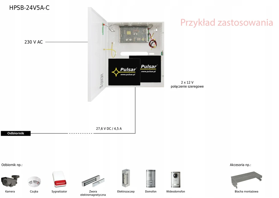 Pulsar HPSB-24V5A-C maitinimo bloko elektros pajungimo schema