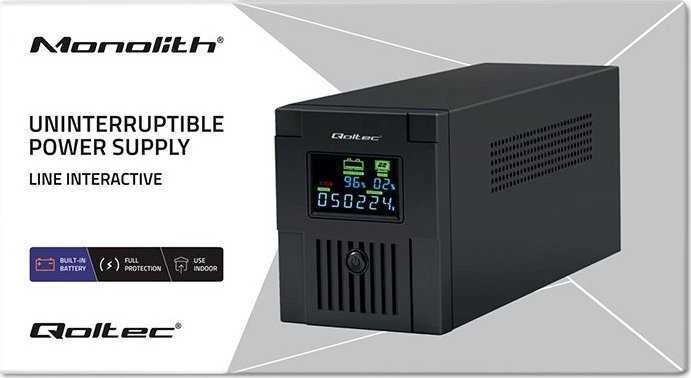 QOLTEC 53771 nepertraukiamo maitinimo linijos interaktyvus monolitas 2000VA 1200W LCD USB