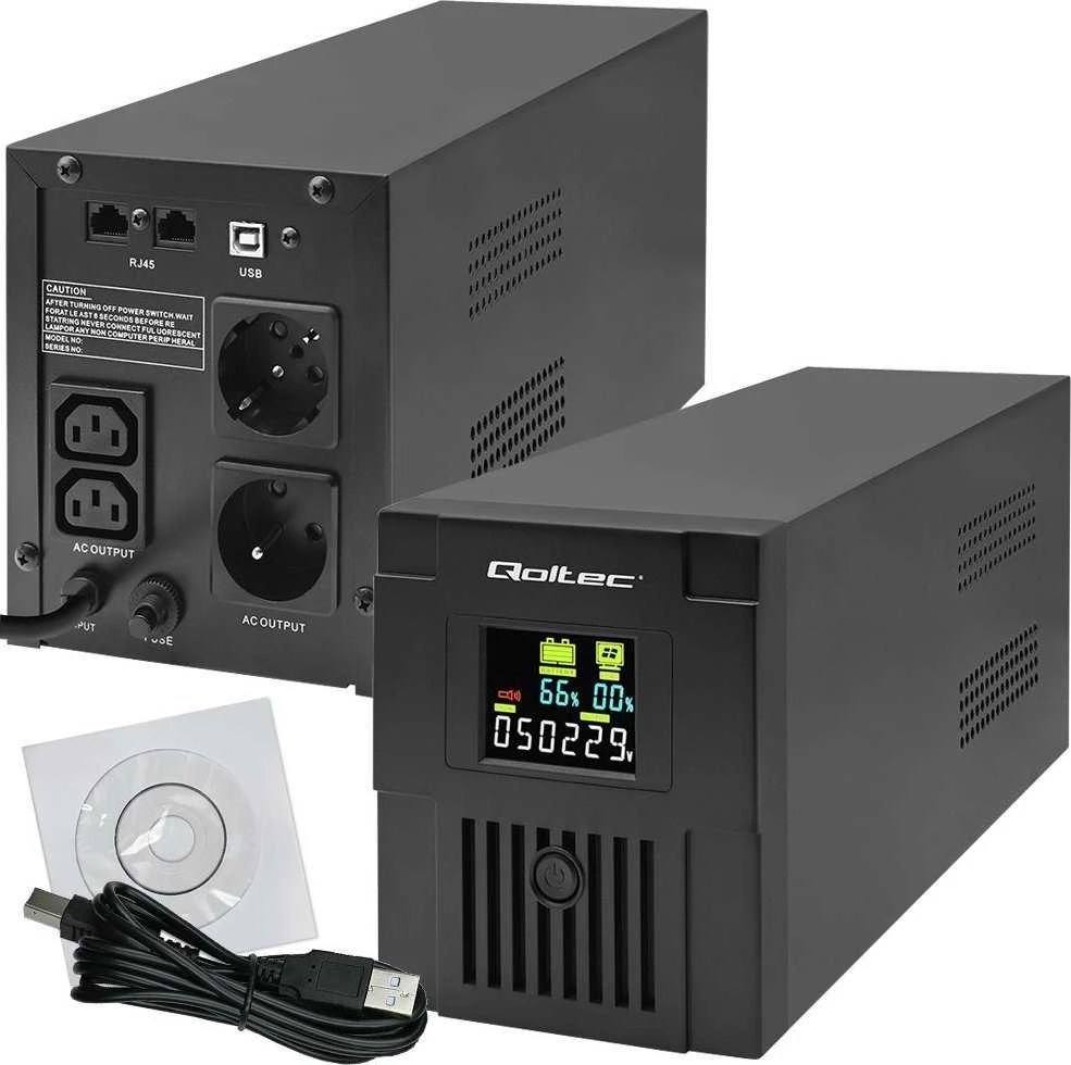 QOLTEC 53771 nepertraukiamo maitinimo linijos interaktyvus monolitas 2000VA 1200W LCD USB