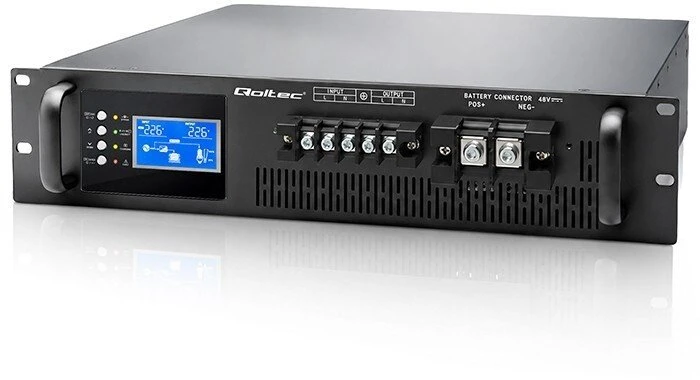 Qoltec Nepertraukiamo maitinimo šaltinis UPS Pure Sine Wave RACK | 3kVA | 3000W | PF 1.0 | LCD | EPO | USB | On-line | Suderinamas su LiFePO4 AGM GEL