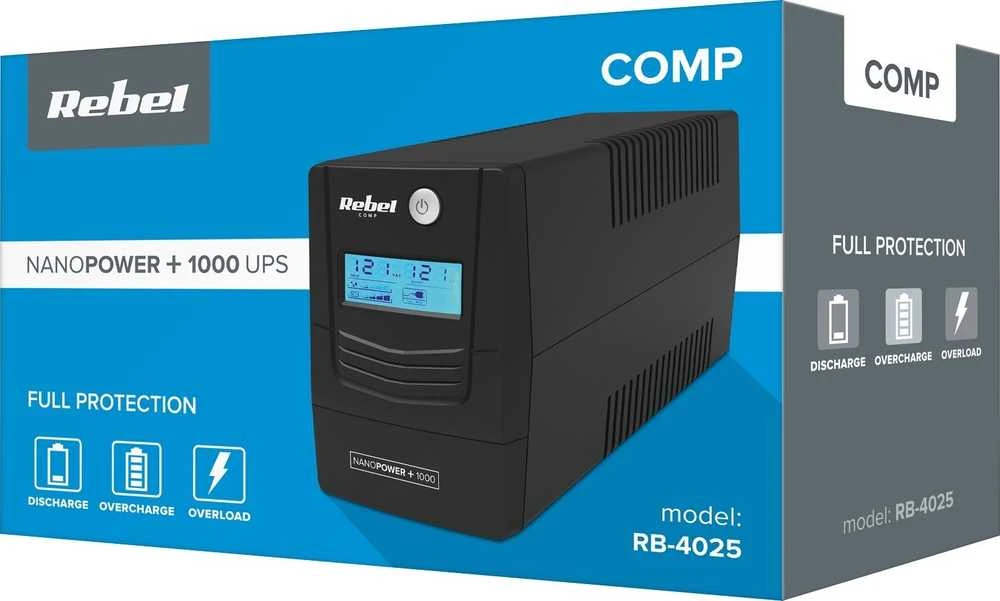 Nepertraukiamo maitinimo šaltinis UPS REBEL modelis Nanopower Plus 1000 atsijungus 1000VA 600W 230V 50Hz LCD USB RJ45