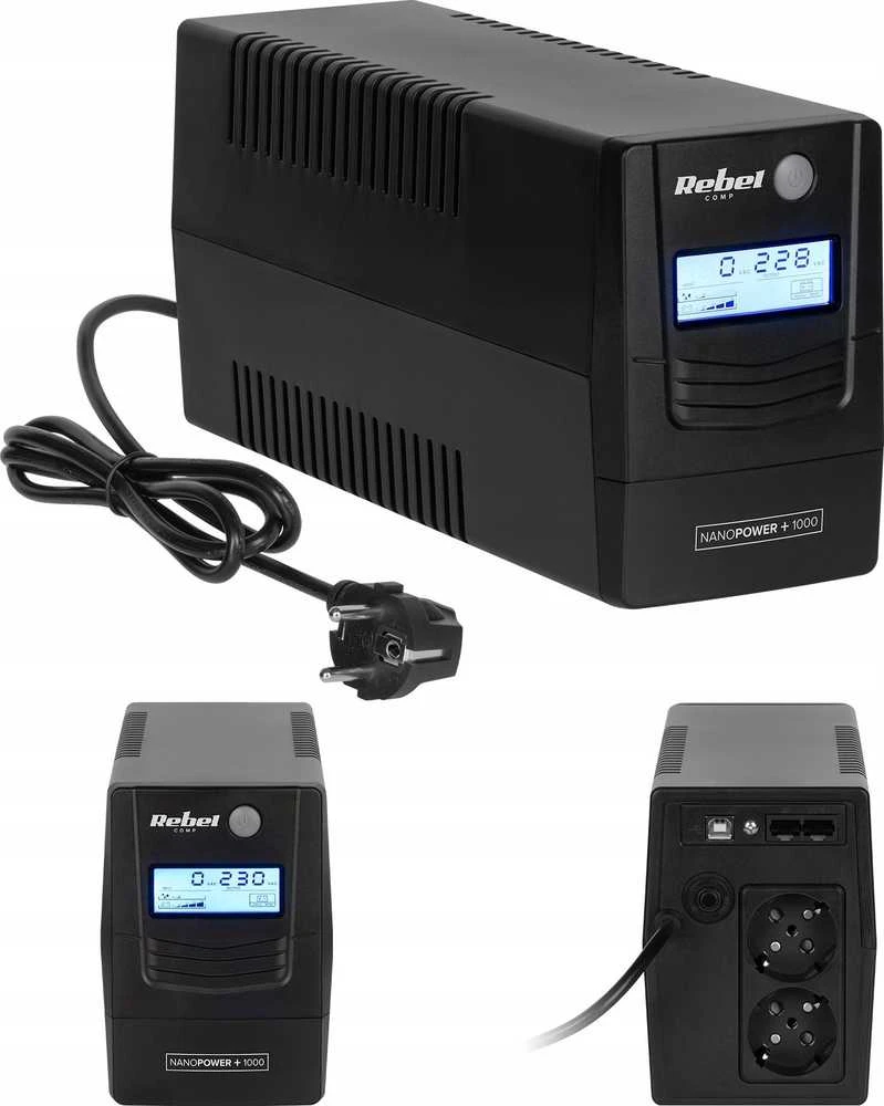 Nepertraukiamo maitinimo šaltinis UPS REBEL modelis Nanopower Plus 1000 atsijungus 1000VA 600W 230V 50Hz LCD USB RJ45