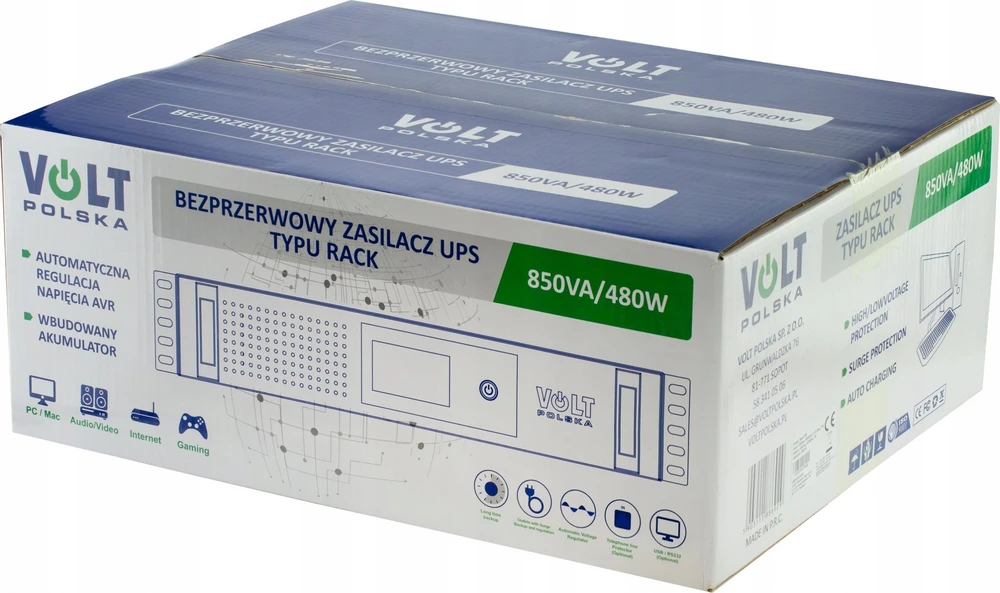 Nepertraukiamas Maitinimo Šaltinis - Volt Polska RackUPS 850VA/480W 9Ah 140-300V