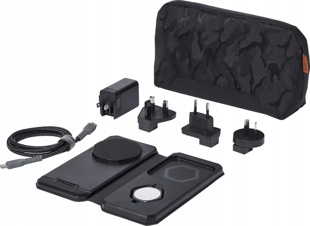 Urban Armor Gear UAG 3in1 kelioninis įkroviklis 15W, suderinamas su „MagSafe“, laidai, kištukai ir organizatorius pridedami (juoda)